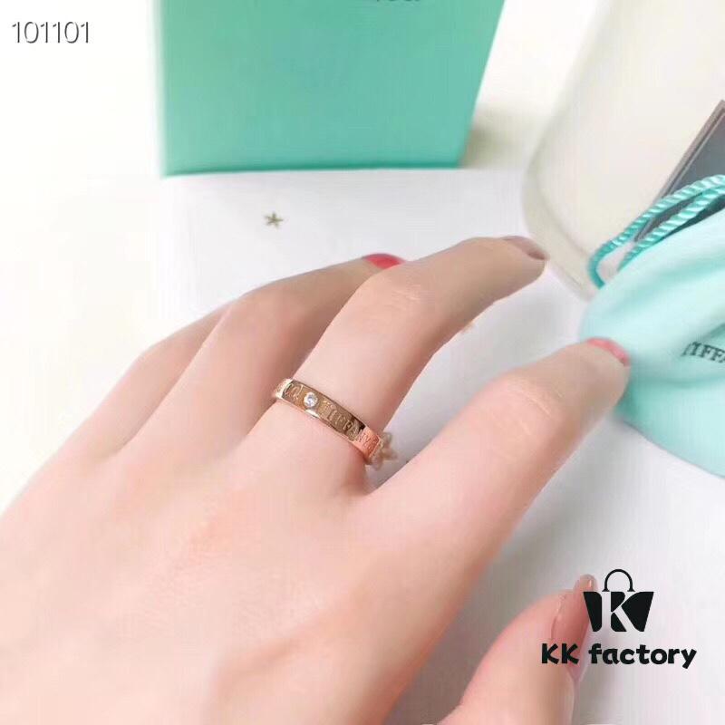 Tiffany Couple Ring 💍 T Classic 1837 Diamond 💎 Minimalist Luxury Style, High-End Custom Original 925 Sterling Silver Inlaid Ring, Authentic Counter Design, Size 6–8, Available as Couple Set!