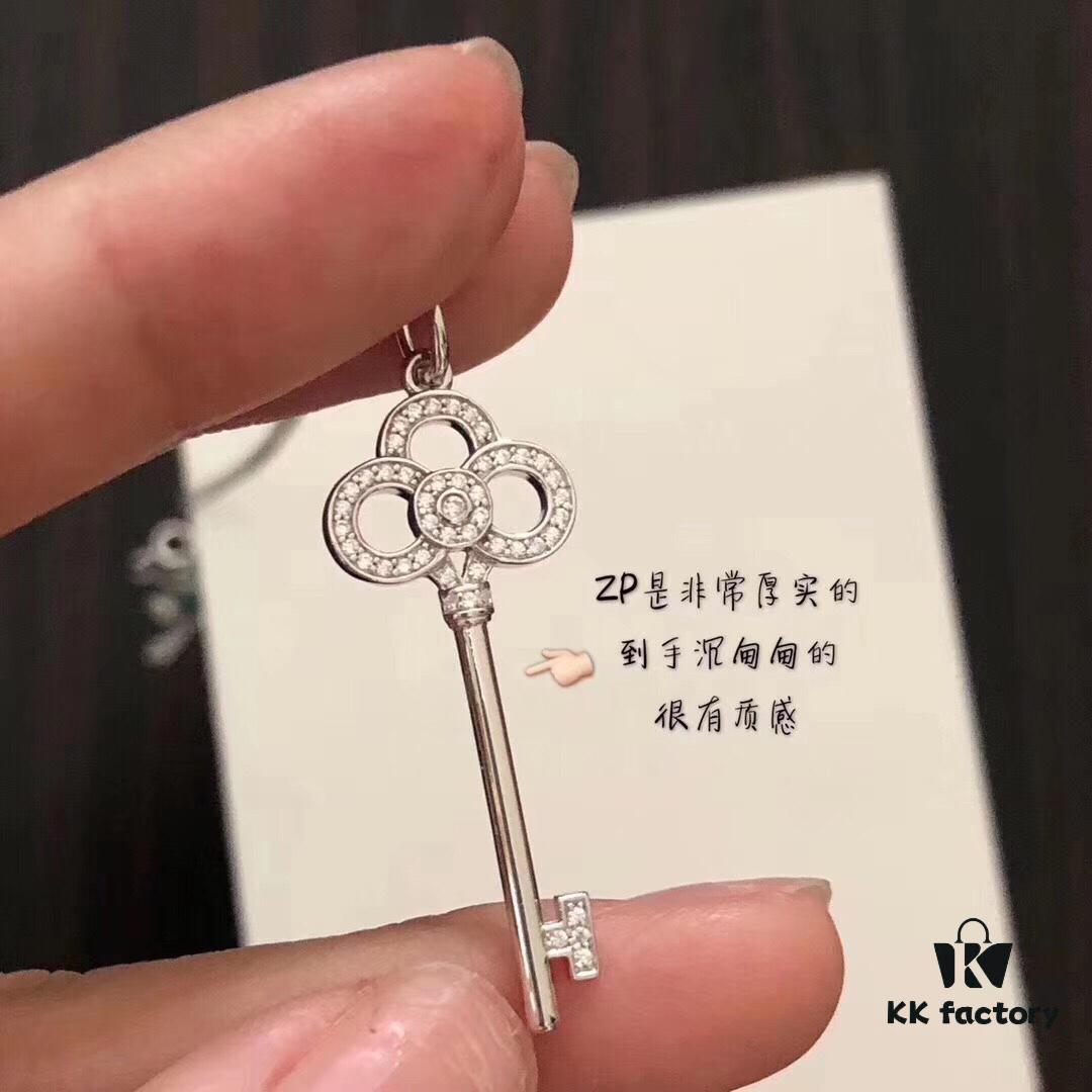 Tiffany Heart Crown Key Original Necklace, Solid Back with Highest-Grade Imported High-Carbon Diamonds, Imported 925 Sterling Silver Plated with 18K Gold, Same Necklace Worn by Yang Mi, Available in Rose Gold and Platinum