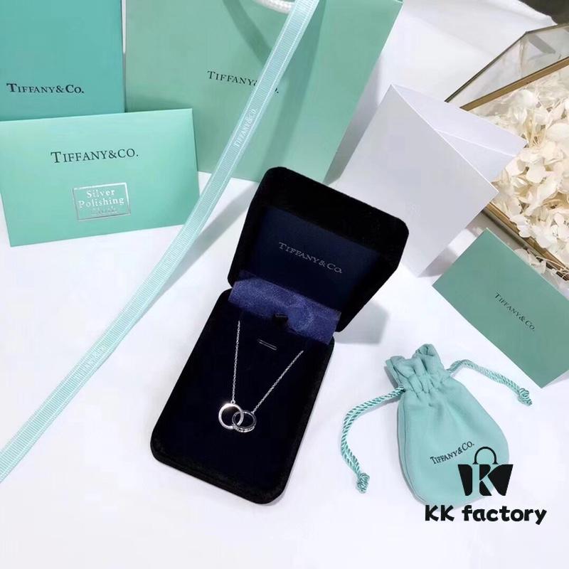 Tiffany Double Ring Necklace with Dual Hoop Pendant Featuring Engraved Founding Year