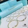 Classic Tiffany Inspired Double T Pearl Inlaid Square Ring and Gold Silver Rose Bracelet with Mother of Pearl Coil