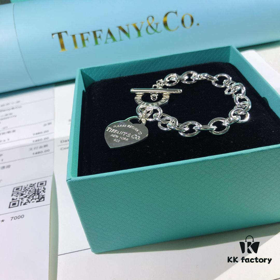 Tiffany Heart-shaped Thick Chain Bracelet with Pin Buckle, High-Definition Engraving Inside and Outside, Authentic Detailing