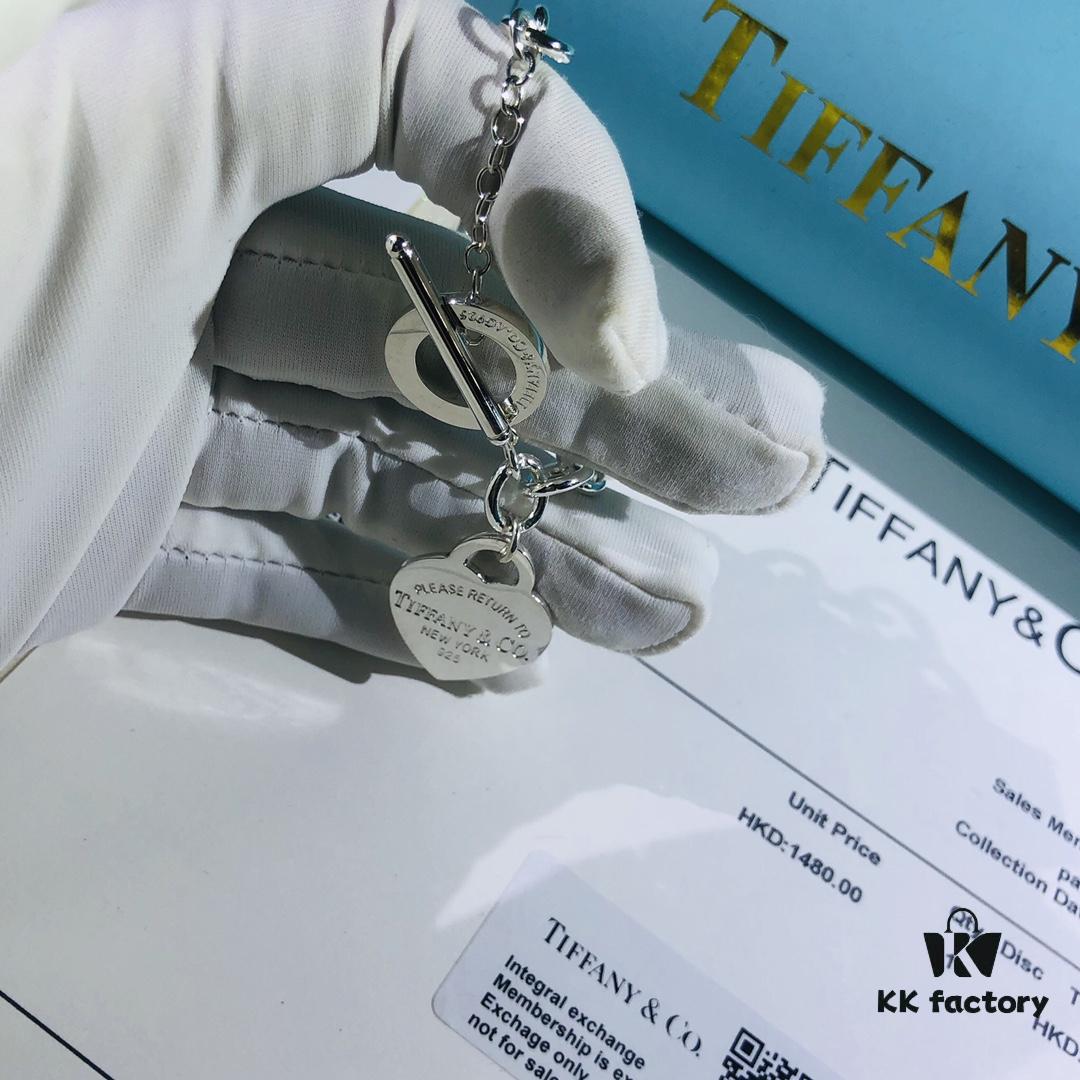 Tiffany Heart-shaped Thick Chain Bracelet with Pin Buckle, High-Definition Engraving Inside and Outside, Authentic Detailing