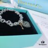 Tiffany Heart-shaped Thick Chain Bracelet with Pin Buckle, High-Definition Engraving Inside and Out, Authentic Detailing