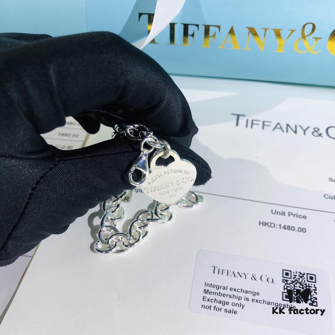 Tiffany Heart-shaped Thick Chain Bracelet with Pin Buckle, High-Definition Engraving Inside and Outside, 1:1 Original Version Replica