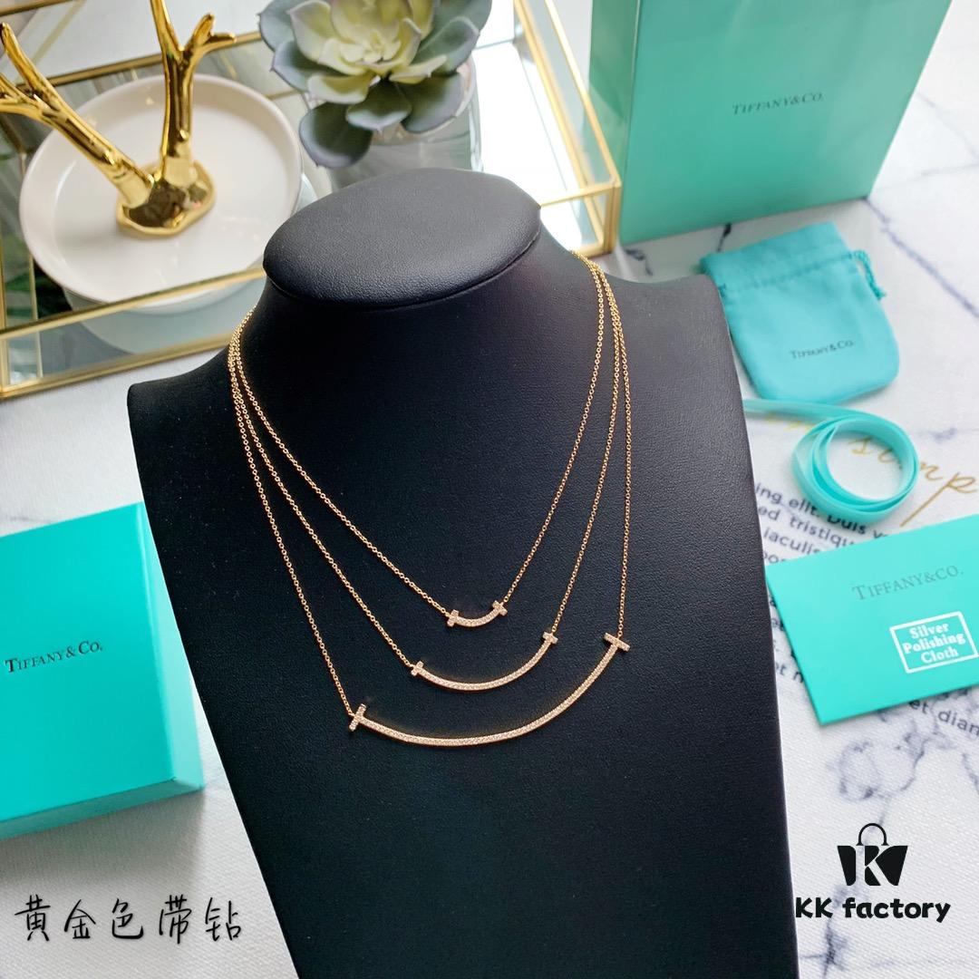 Tiffany & Co. Diamond-Set Smiley Necklace - Premium 1:1 Craftsmanship, 18K Gold Plated with Genuine Logo and Original Chain Design