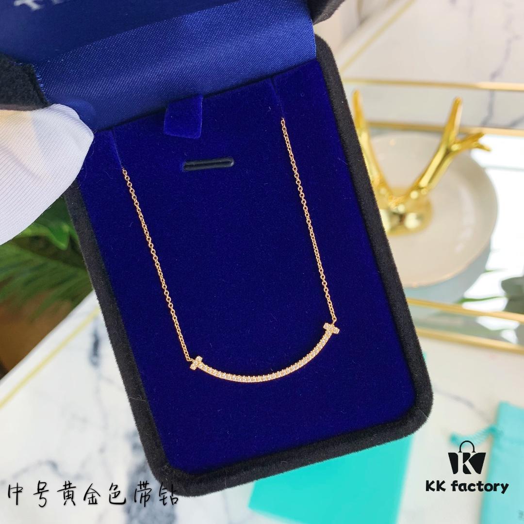 Tiffany & Co. Diamond-Set Smiley Necklace - Premium 1:1 Craftsmanship, 18K Gold Plated with Genuine Logo and Original Chain Design