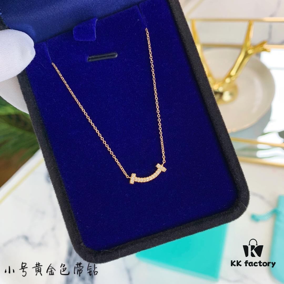 Tiffany & Co. Diamond-Set Smiley Necklace - Premium 1:1 Craftsmanship, 18K Gold Plated with Genuine Logo and Original Chain Design
