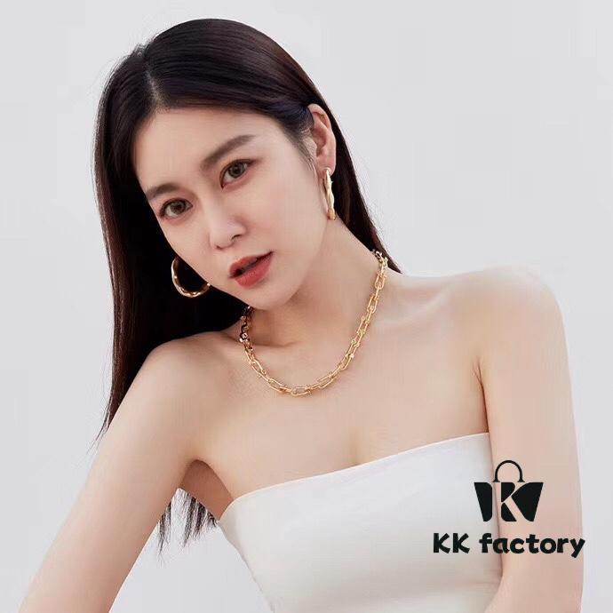 Smooth Bamboo Joint Necklace | Tiffany HardWear Collection Chain Necklace, Titanium Gold-Plated Vacuum Thickened Electroplating, 45cm