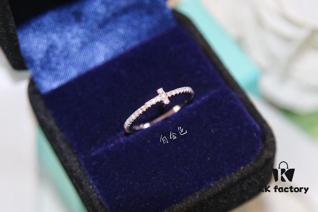 Tiffany & Co. T-Shape Full Diamond Ring in Rose Gold and White Gold