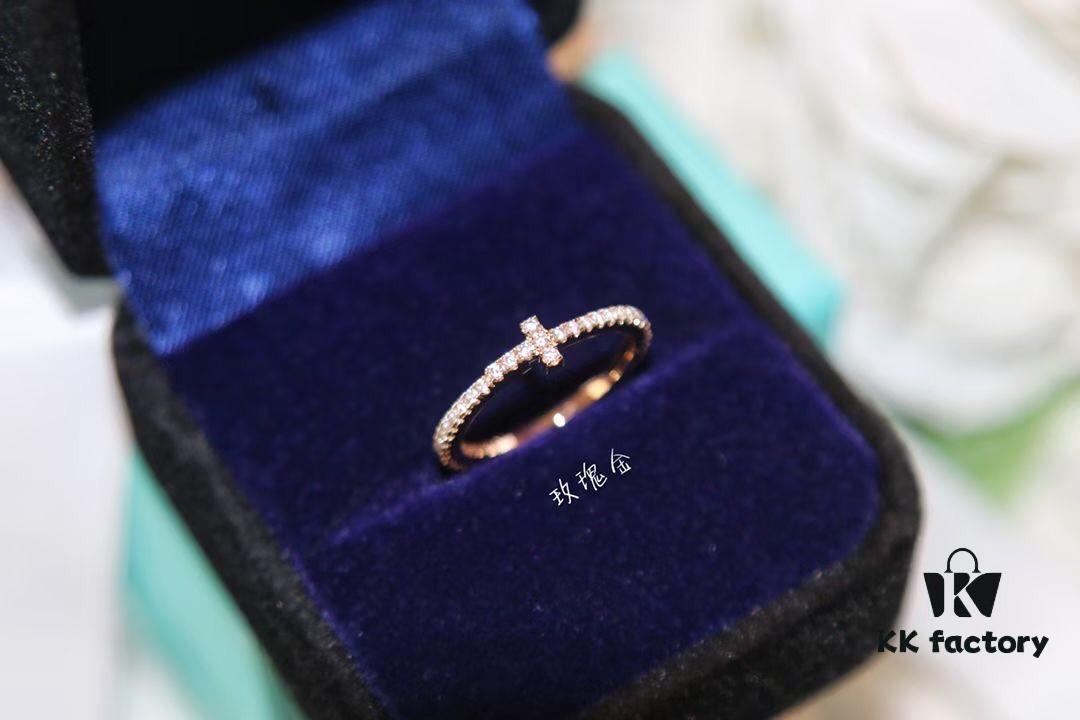 Tiffany & Co. T-Shape Full Diamond Ring in Rose Gold and White Gold