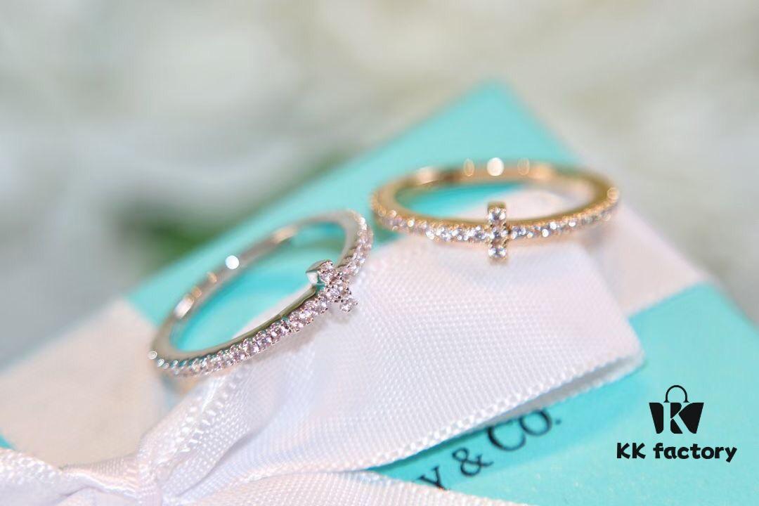 Tiffany & Co. T-Shape Full Diamond Ring in Rose Gold and White Gold