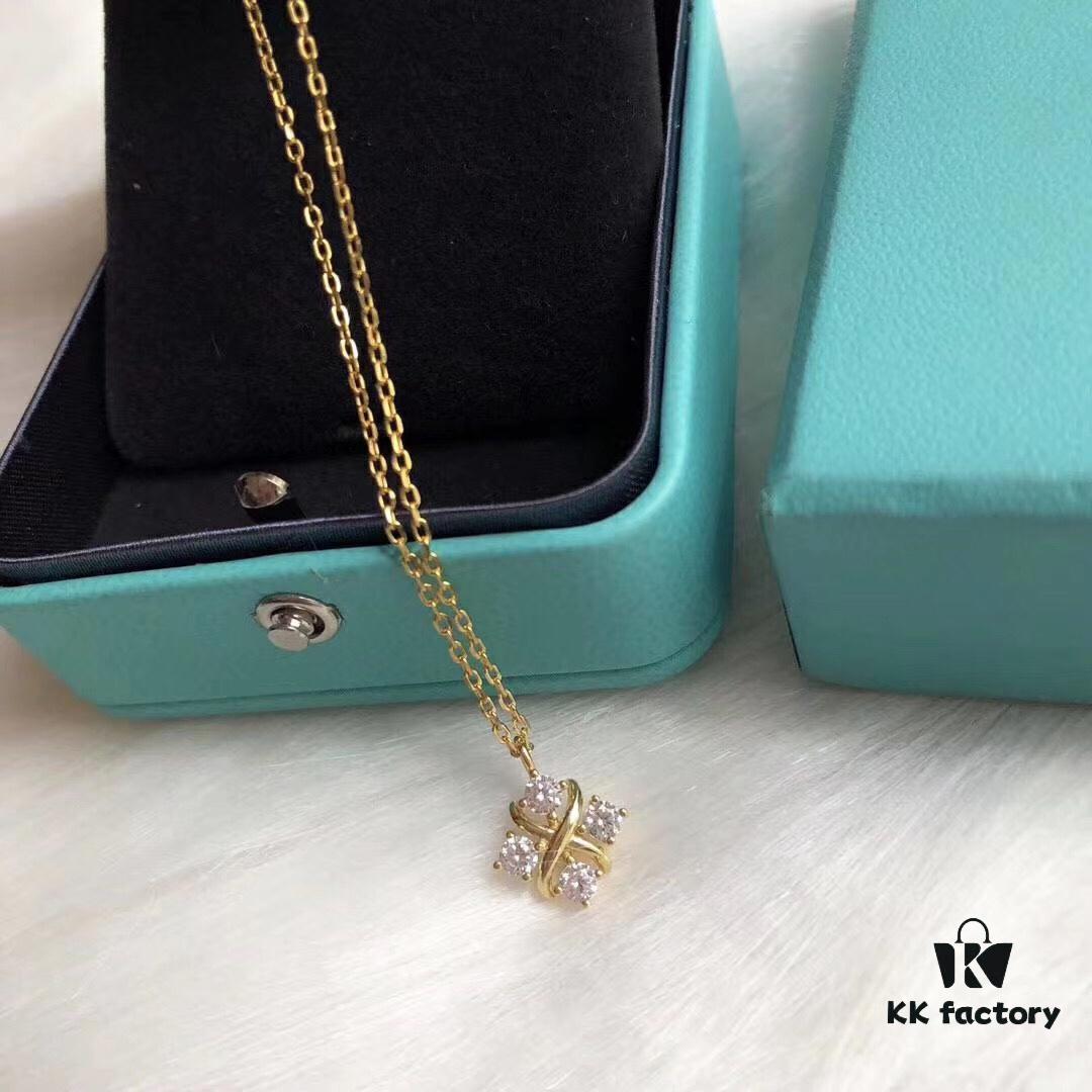 Tiffany & Co. Schlumberger Series Cross Four-Diamond Necklace, Minimalist and Versatile