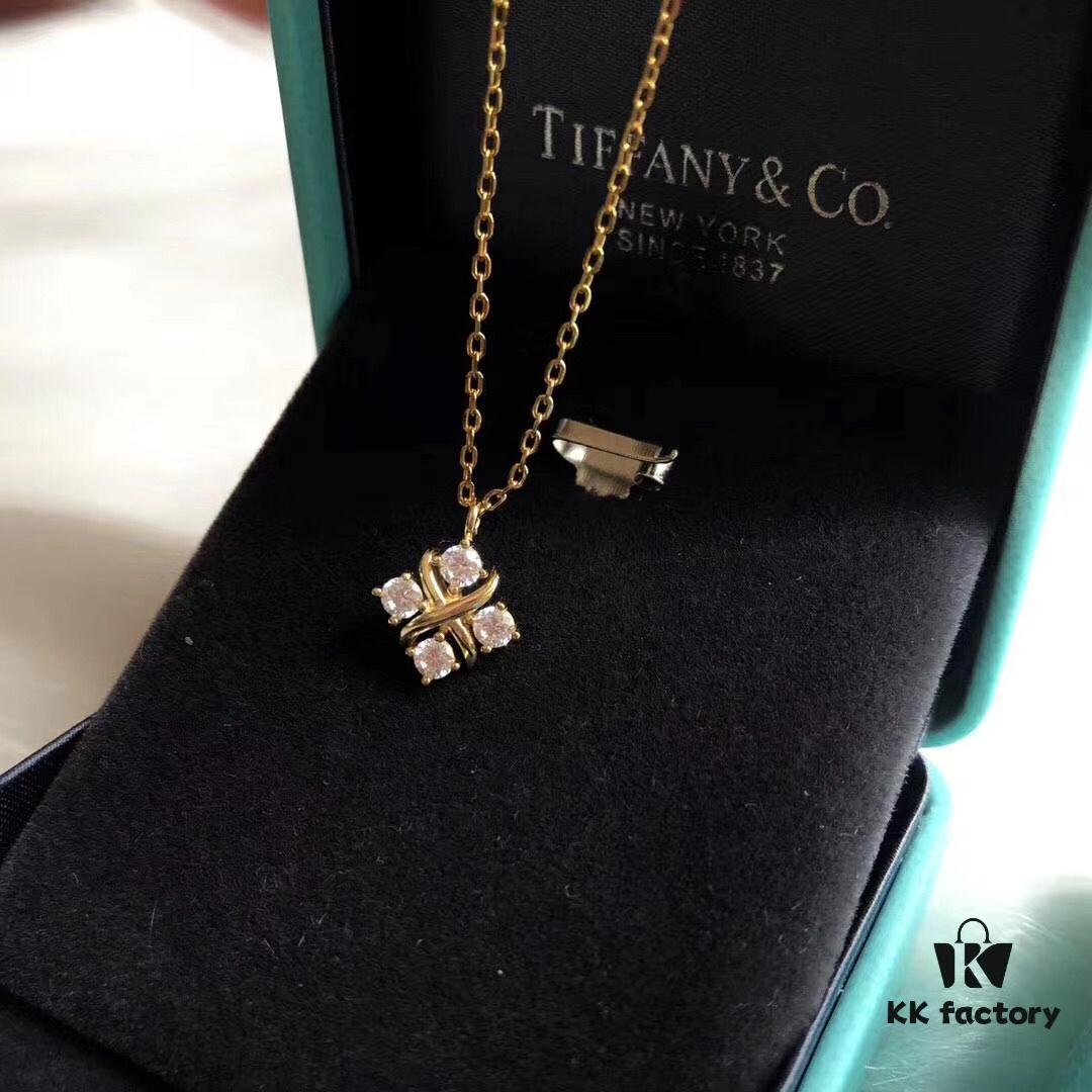 Tiffany & Co. Schlumberger Series Cross Four-Diamond Necklace, Minimalist and Versatile