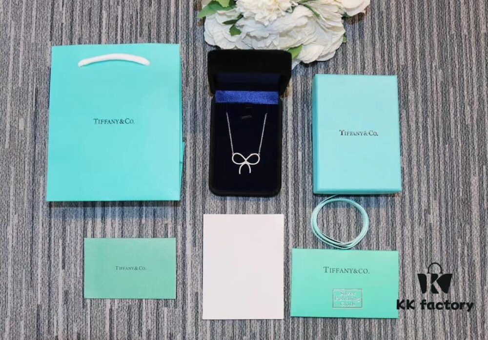 New Arrival! Tiffany & Co. Full Diamond Bow Necklace - Imported High-Carbon Diamond Version, 925 Sterling Silver Plated with White Gold