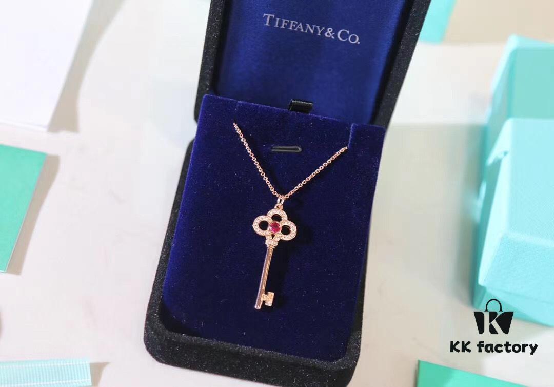 Limited Edition Valentine's Gift 🎁 Tiffany & Co. Pink Sapphire Rose Gold Key Necklace - 1:1 Precision Craft Version