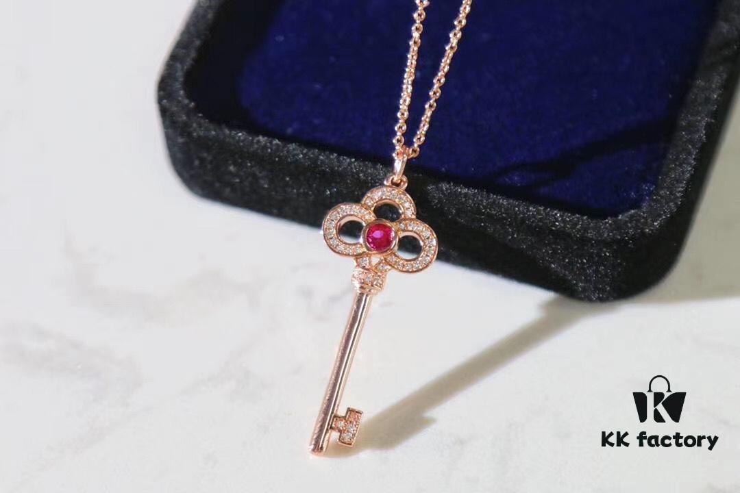 Limited Edition Valentine's Gift 🎁 Tiffany & Co. Pink Sapphire Rose Gold Key Necklace - 1:1 Precision Craft Version