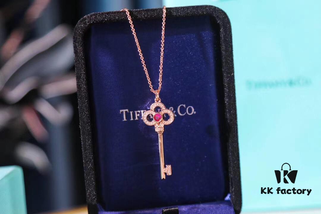 Limited Edition Valentine's Gift 🎁 Tiffany & Co. Pink Sapphire Rose Gold Key Necklace - 1:1 Precision Craft Version
