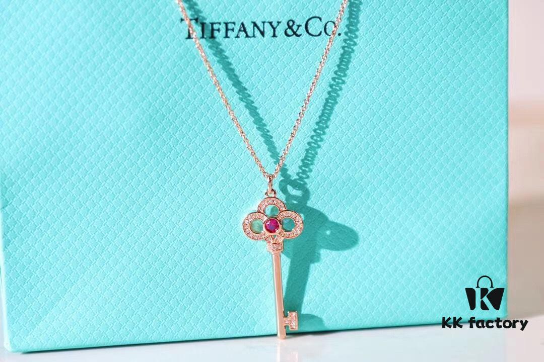 Limited Edition Valentine's Gift 🎁 Tiffany & Co. Pink Sapphire Rose Gold Key Necklace - 1:1 Precision Craft Version