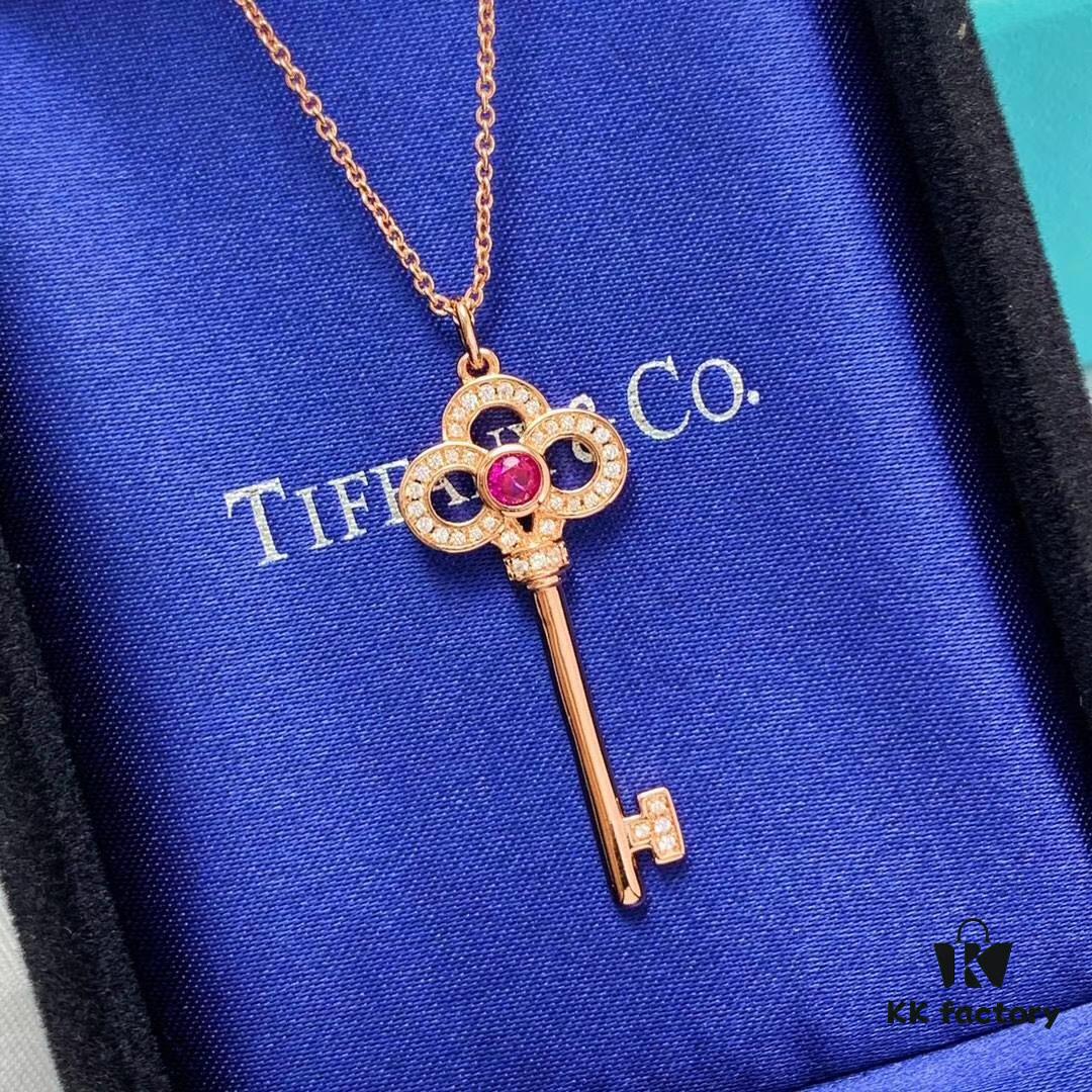 Limited Edition Valentine's Gift 🎁 Tiffany & Co. Pink Sapphire Rose Gold Key Necklace - 1:1 Precision Craft Version