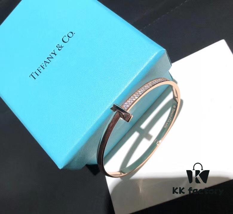 Tiffany 2020 T1 Collection Wide Half-Diamond Bracelet Exclusive Launch High-End Custom Goddess Style Elegant and Refined Design Exuding Subtle Confidence
