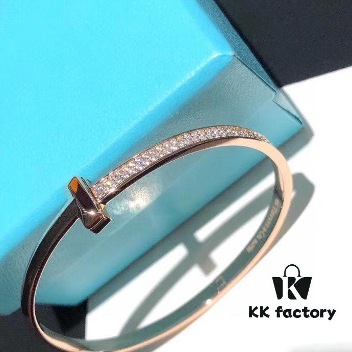 Tiffany 2020 T1 Collection Wide Half-Diamond Bracelet Exclusive Launch High-End Custom Goddess Style Elegant and Refined Design Exuding Subtle Confidence