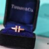 Tiffany & Co. 2019 New Arrival Two T Asymmetric Open Ring in White Mother-of-Pearl with 18K Rose Gold Plated S925 Sterling Silver
