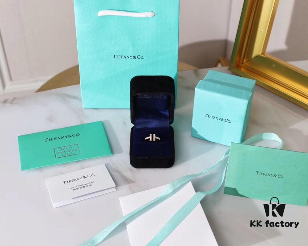 Tiffany & Co. 2019 New Arrival Two T Asymmetric Open Ring in White Mother-of-Pearl with 18K Rose Gold Plated S925 Sterling Silver