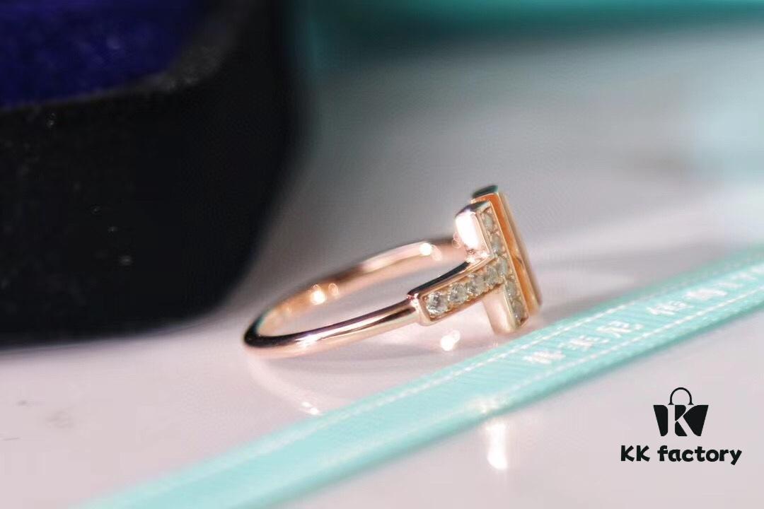 Tiffany & Co. 2019 New Arrival Two T Asymmetric Open Ring in White Mother-of-Pearl with 18K Rose Gold Plated S925 Sterling Silver