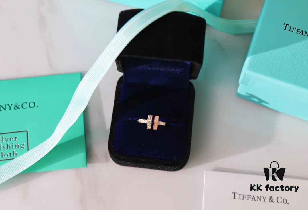 Tiffany & Co. 2019 New Arrival Two T Asymmetric Open Ring in White Mother-of-Pearl with 18K Rose Gold Plated S925 Sterling Silver