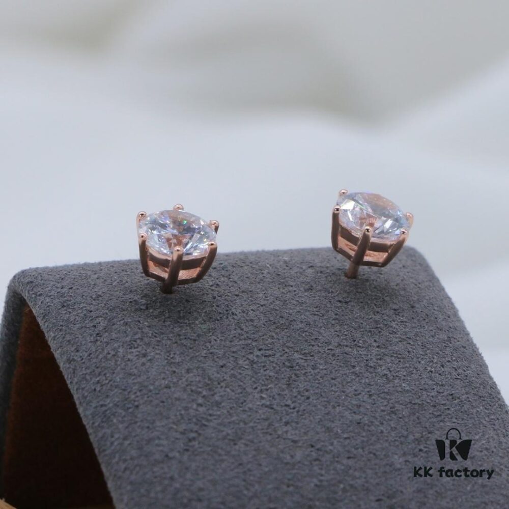 Moissanite Stud Earrings - Classic Six-Prong Design in Rose Gold