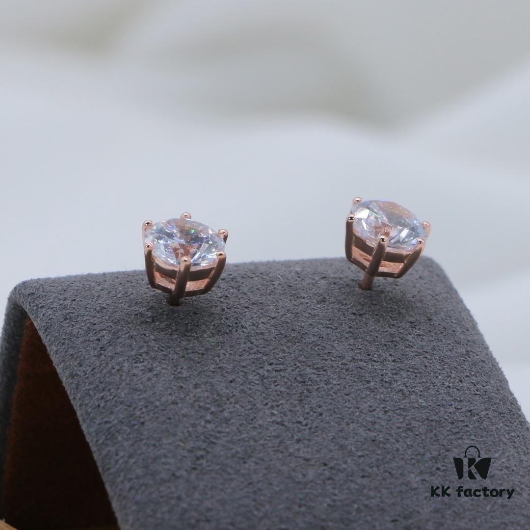 Moissanite Stud Earrings - Classic Six-Prong Design in Rose Gold