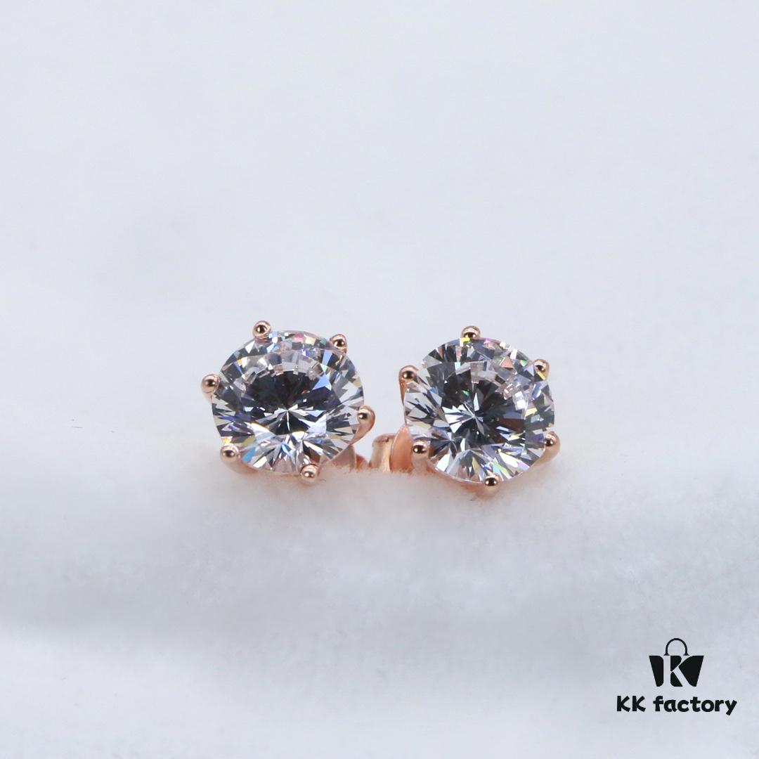 Moissanite Stud Earrings - Classic Six-Prong Design in Rose Gold