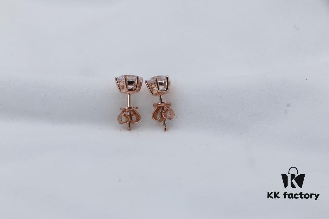 Moissanite Stud Earrings - Classic Six-Prong Design in Rose Gold