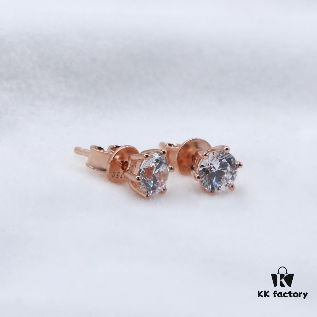 Moissanite Stud Earrings - Classic Six-Prong Design in Rose Gold
