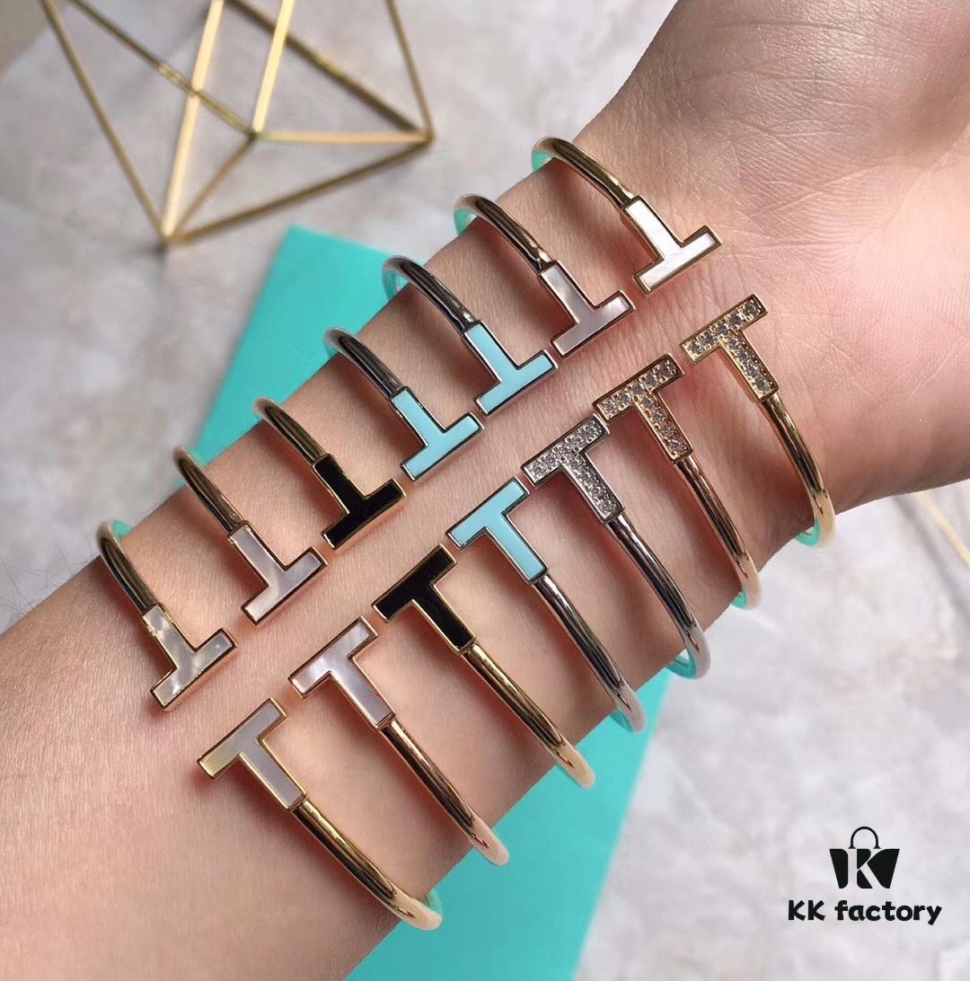 Tiffany Mother-of-Pearl Diamond-Set Double T Ring Collection — 925 Sterling Silver Craftsmanship Version