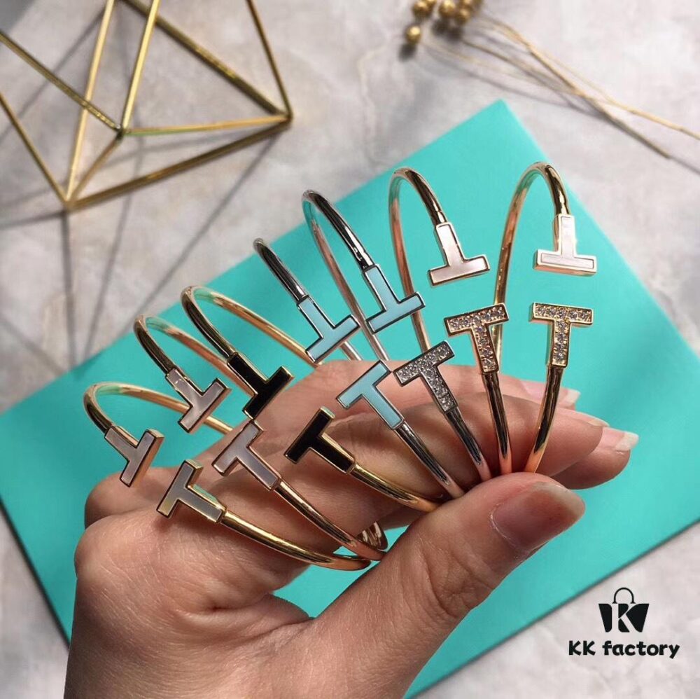 Tiffany Mother-of-Pearl Diamond-Set Double T Ring Collection — 925 Sterling Silver Craftsmanship Version