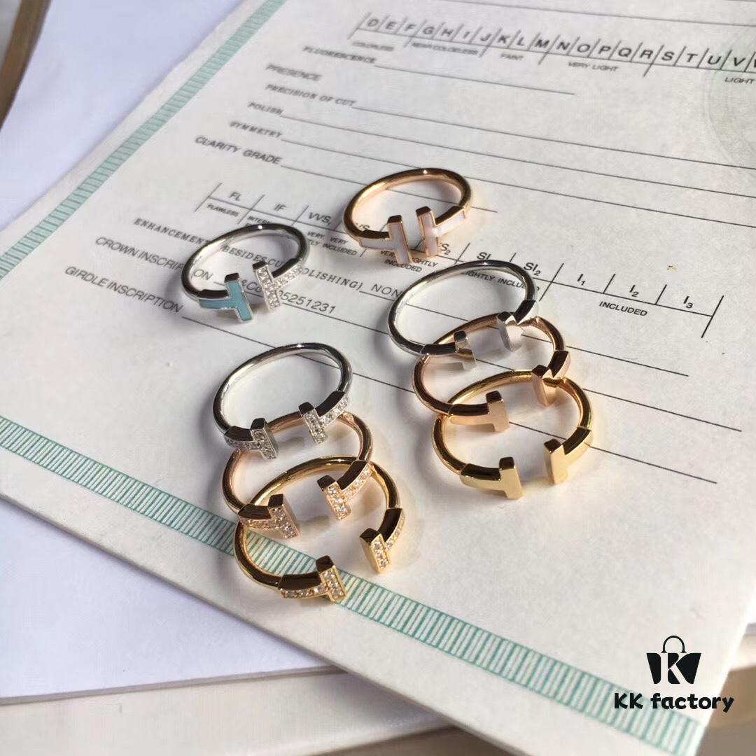 Tiffany Mother-of-Pearl Diamond-Set Double T Ring Collection — 925 Sterling Silver Craftsmanship Version