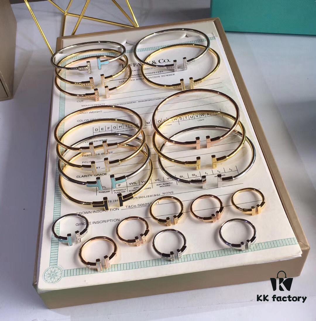 Tiffany Mother-of-Pearl Diamond-Set Double T Ring Collection — 925 Sterling Silver Craftsmanship Version