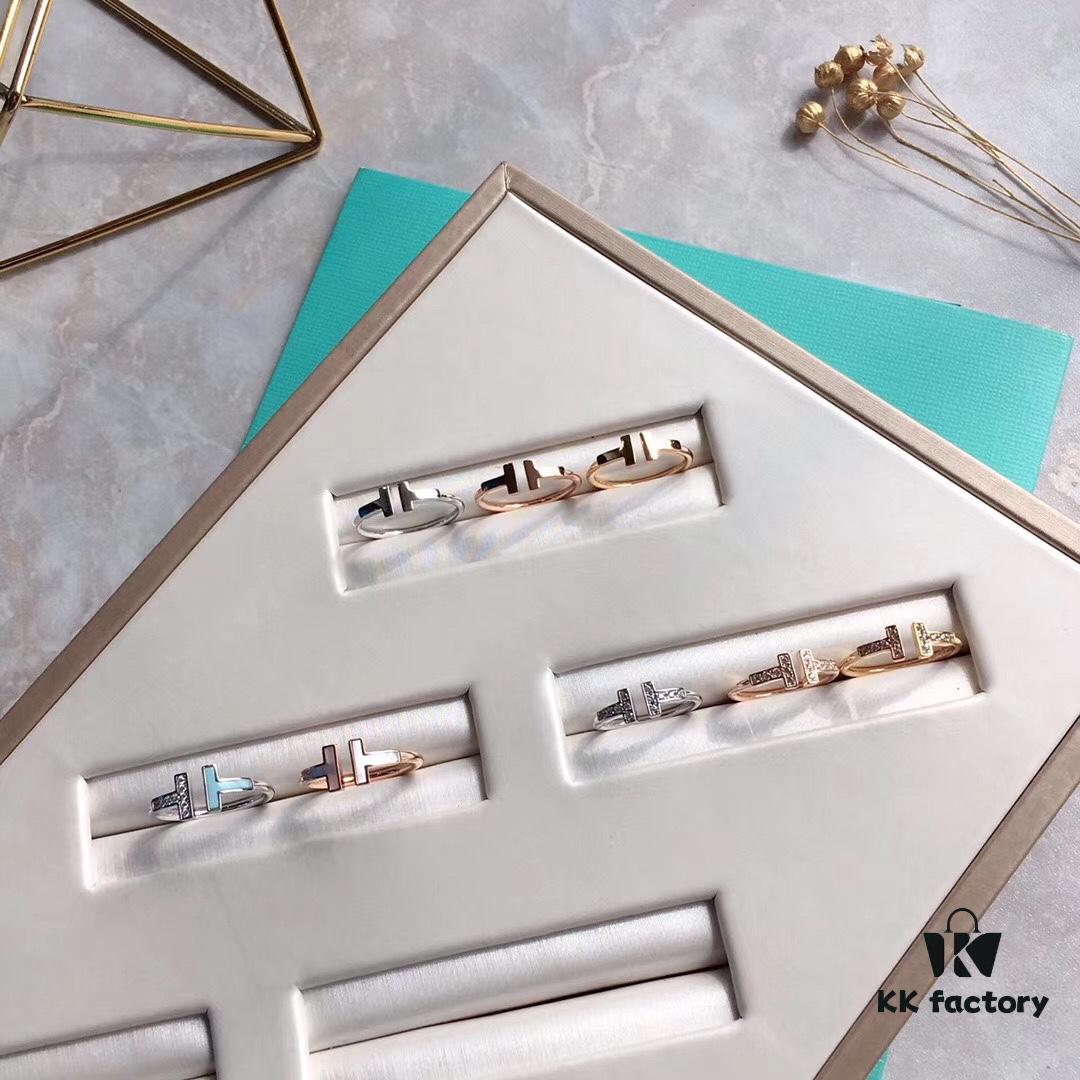 Tiffany Mother-of-Pearl Diamond-Set Double T Ring Collection — 925 Sterling Silver Craftsmanship Version