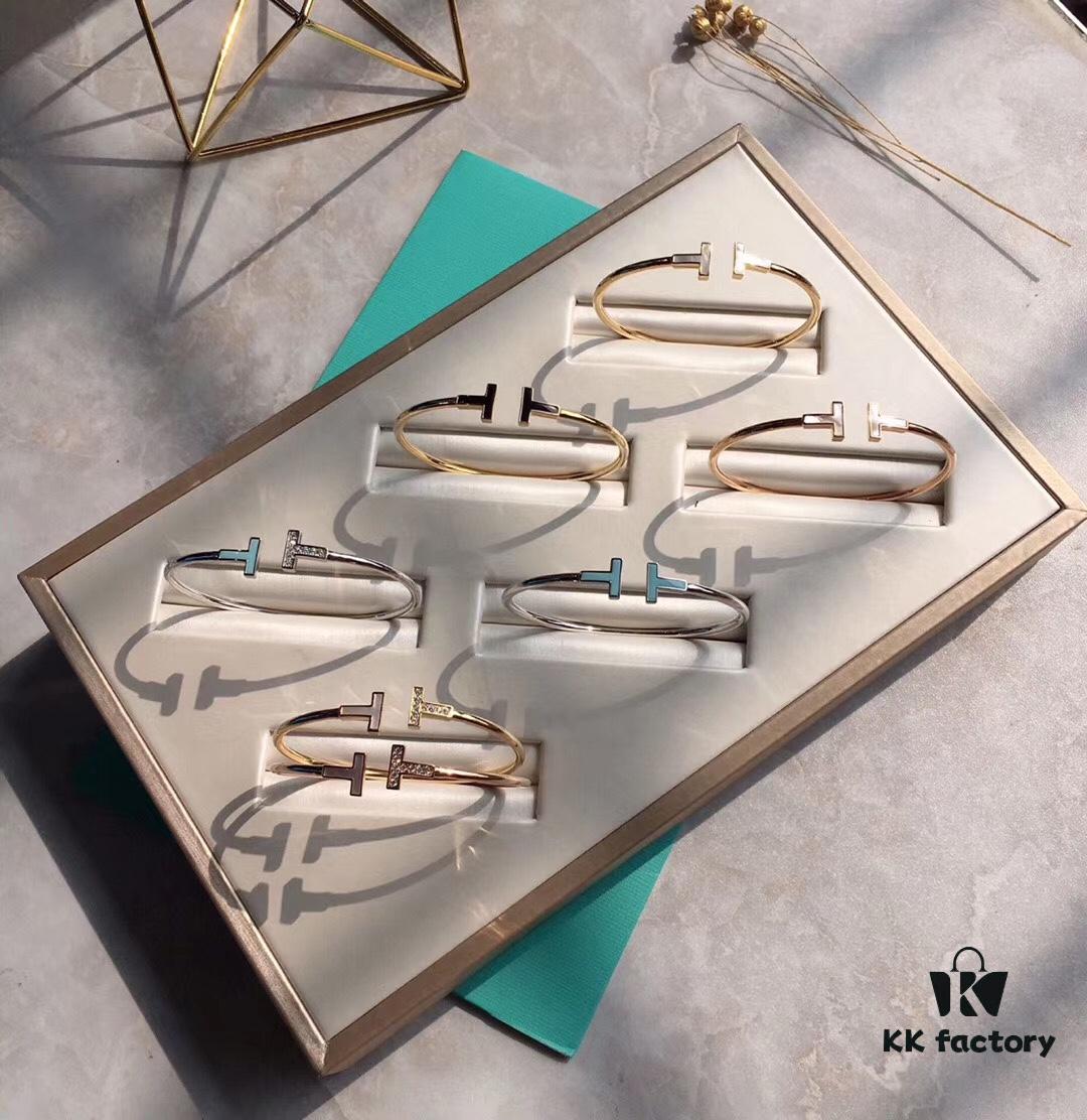 Tiffany Mother-of-Pearl Diamond-Set Double T Ring Collection — 925 Sterling Silver Craftsmanship Version