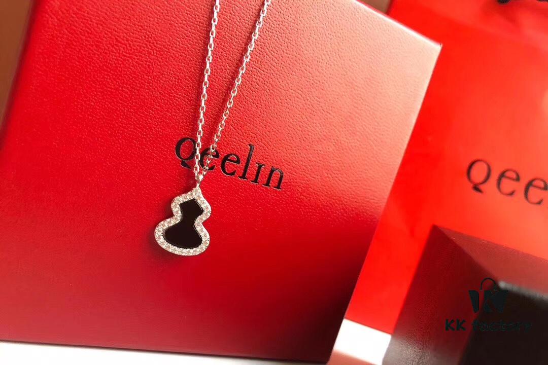 Qeelin Wulu Gourd Series Black Onyx Necklace - Highest Quality S925 Silver Plated with 18K Gold, Ten Hearts and Arrows High-Carbon Diamonds