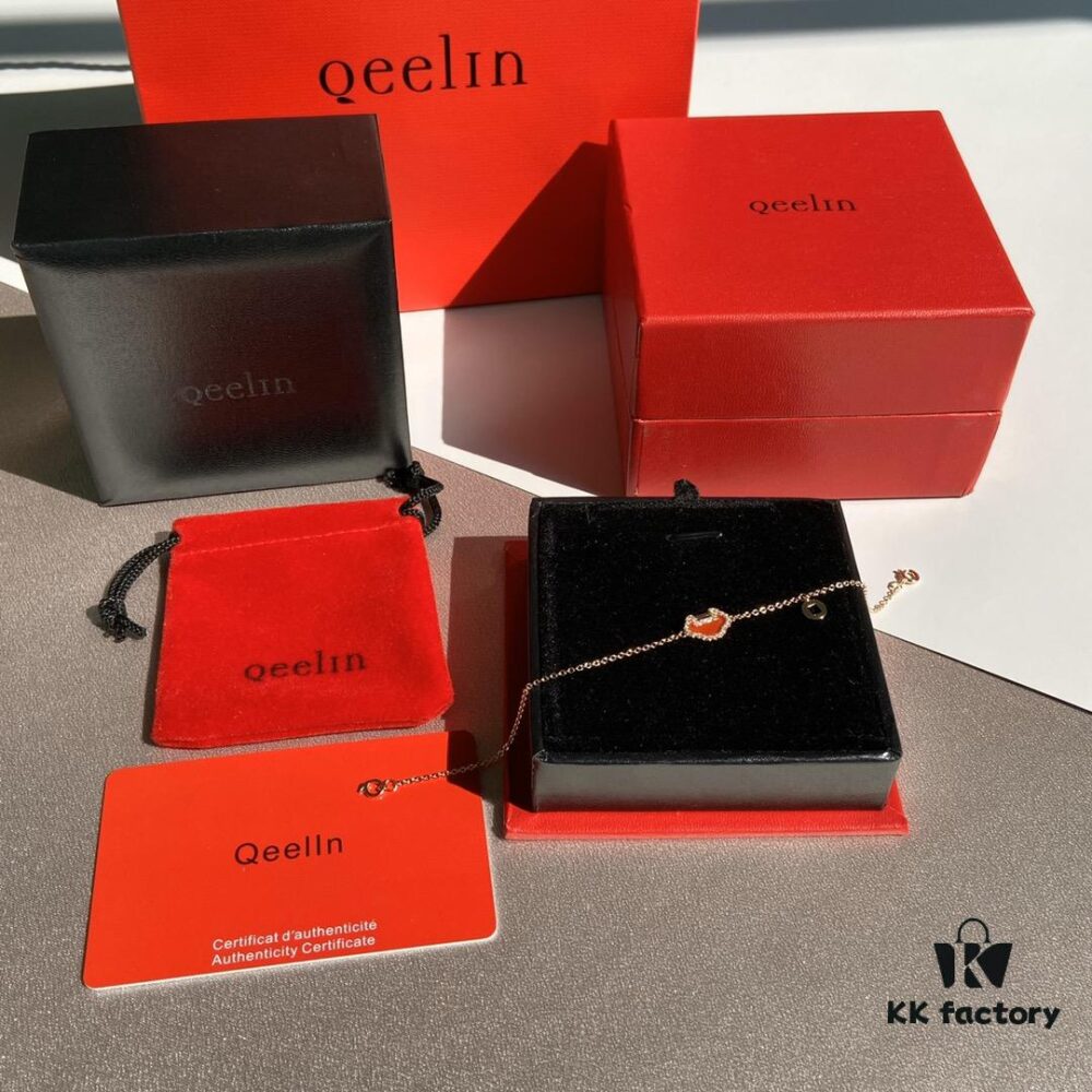 Qeelin Chinese Style Ruyi Peace Longevity Lock Natural Red Agate Bracelet