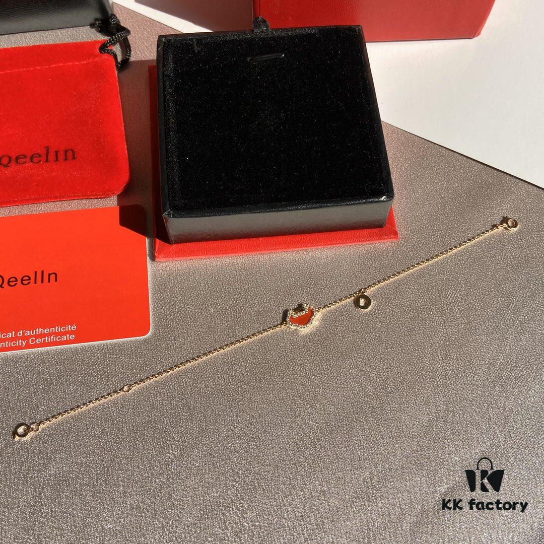 Qeelin Chinese Style Ruyi Peace Longevity Lock Natural Red Agate Bracelet