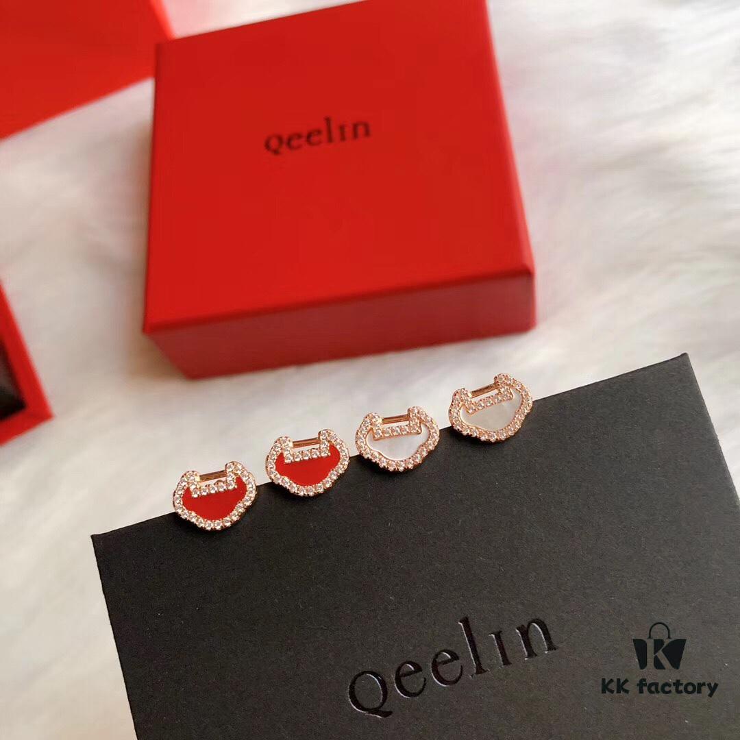 Qeelin Yu Yi Collection Lucky Lock Stud Earrings Inspired by Traditional Chinese Lock Pendants
