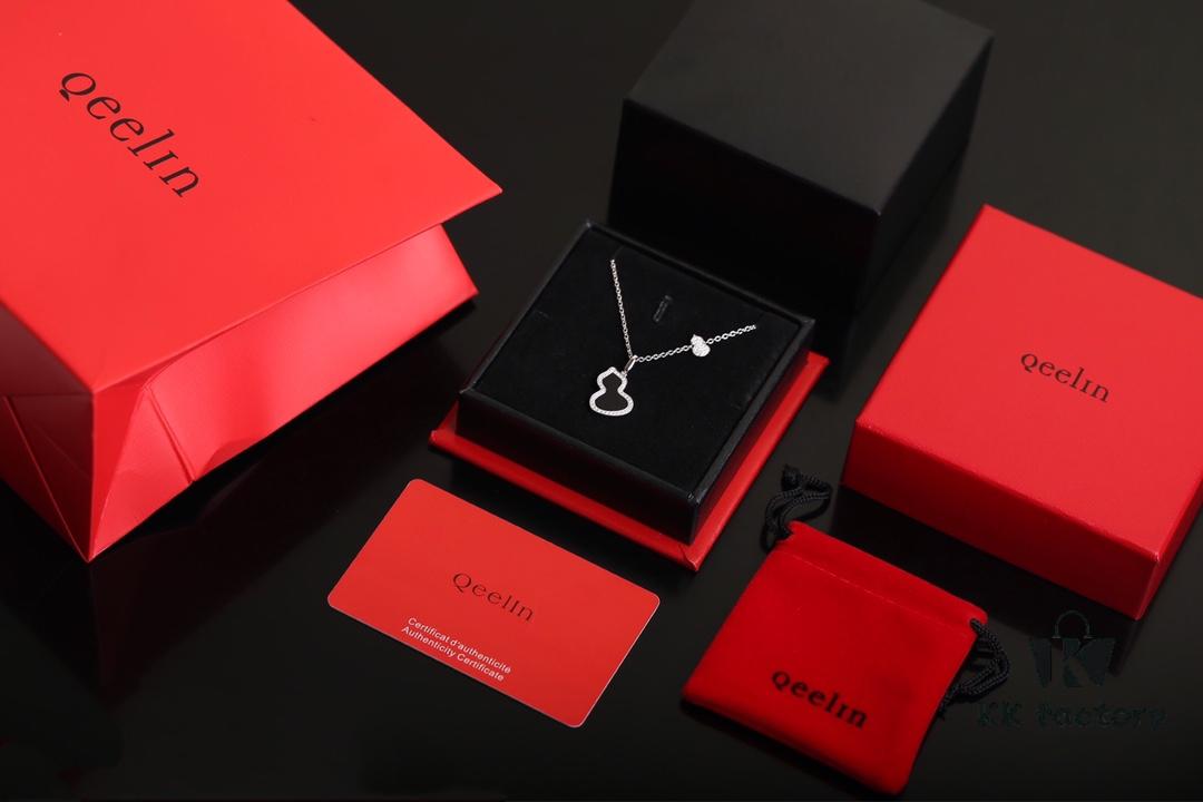 Qeelin Wulu Jade Double Gourd Necklace [Gold-Plated Version]