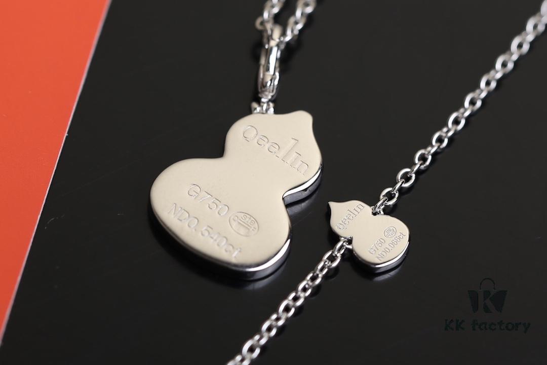 Qeelin Wulu Jade Double Gourd Necklace [Gold-Plated Version]