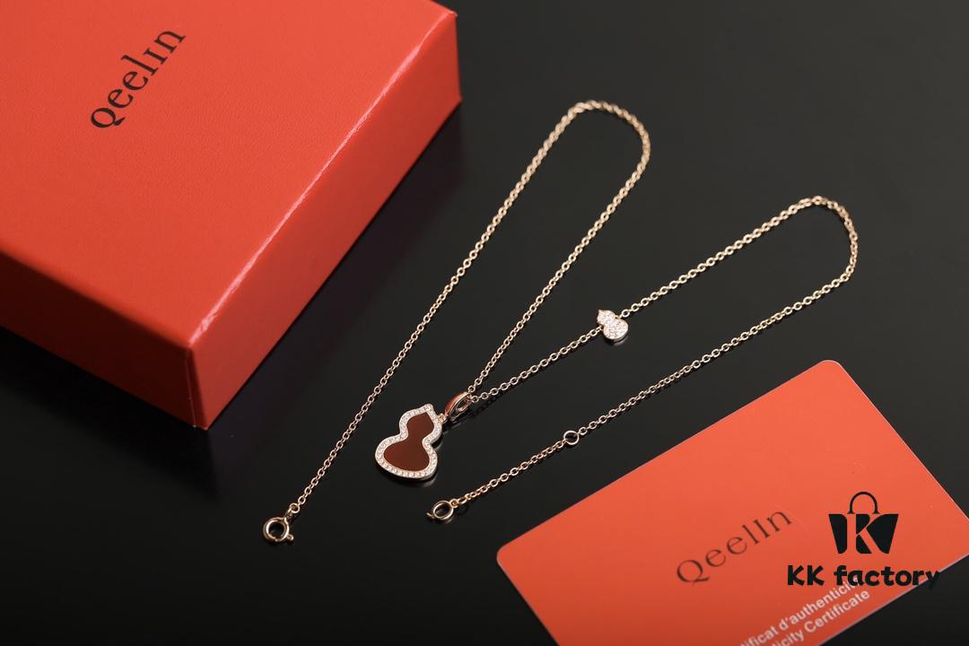 Qeelin Wulu Jade Double Gourd Necklace [Gold-Plated Version]