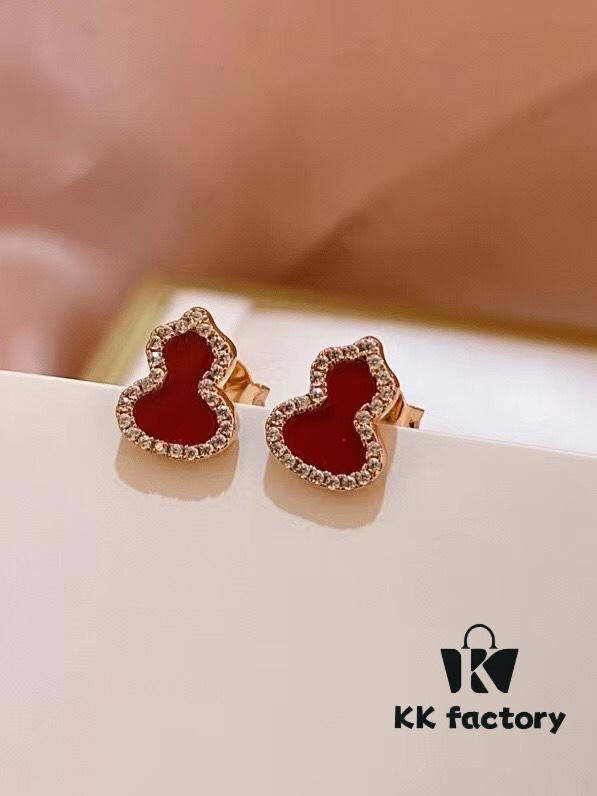 Good Fortune and Double Blessings: Qilin Chinese-Style Mini Gourd Stud Earrings