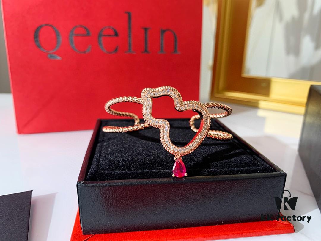 Qeelin Wulu Rose Gold Gourd Open Bangle Bracelet in 925 Sterling Silver with 18K Gold Plating