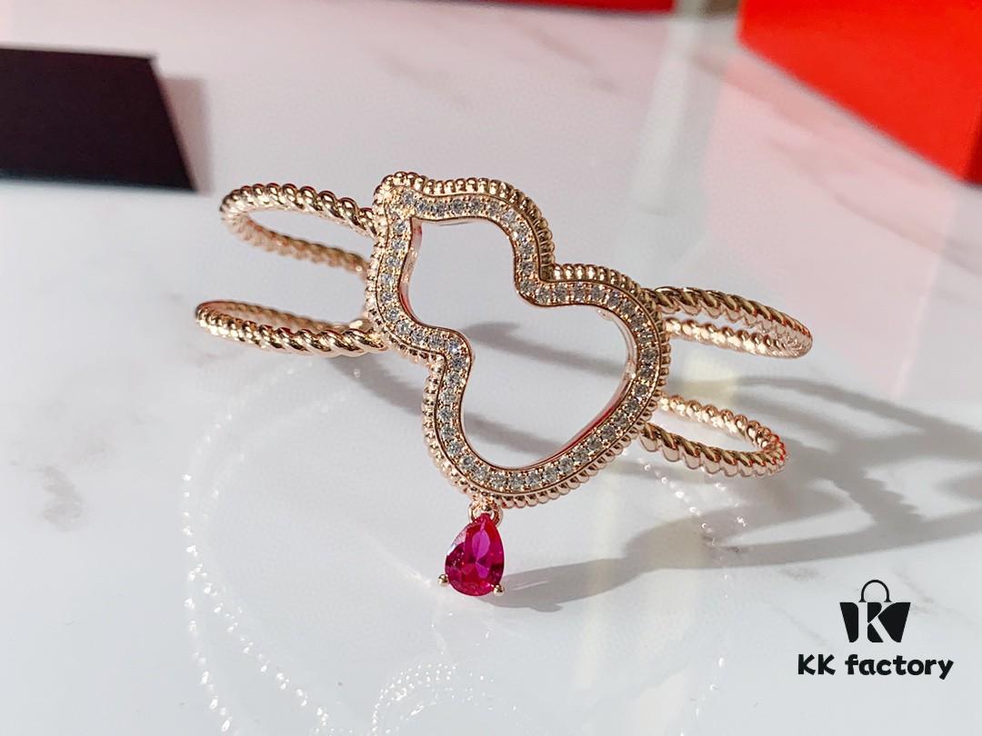 Qeelin Wulu Rose Gold Gourd Open Bangle Bracelet in 925 Sterling Silver with 18K Gold Plating